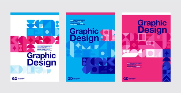 Progettazione Grafica Forma Geometrica Colore Blu Magenta Modello Layout — Vettoriale Stock