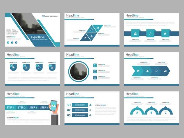 Mavi soyut sunu şablonları, yıllık rapor broşür el ilanı broşür reklam banner şablon pazarlama ayarla Infographic öğeleri düz tasarım şablonu — Stok Vektör