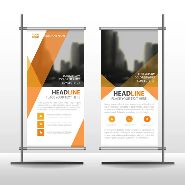 Orange triangle Business Roll Up Banner flat design template ,Abstract Geometric banner template Vector illustration set, abstract presentation brochure flyer template vertical template vector — Stock Vector