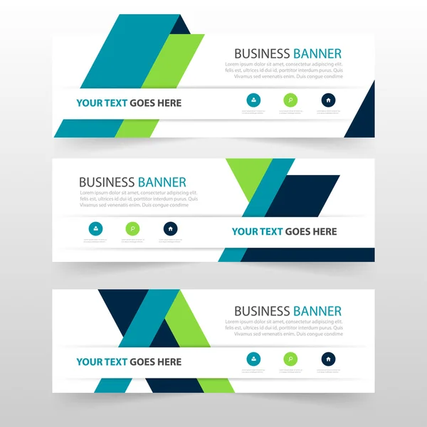 Zöld kék háromszög vállalati banner sablon, vízszintes, reklámgrafika üzleti banner elrendezés sablon lapos készlet, tiszta absztrakt borító fejléc háttér weboldal tervezés — Stock Vector