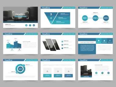 Mavi soyut sunu şablonları, yıllık rapor broşür el ilanı broşür reklam banner şablon pazarlama ayarla Infographic öğeleri düz tasarım şablonu