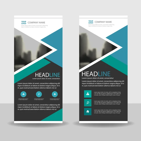 Blue green triangle roll up business brochure flyer banner design, cover presentation abstract geometric background, modern publication x-banner and flag-banner, layout in rectangle size . —  Vetores de Stock