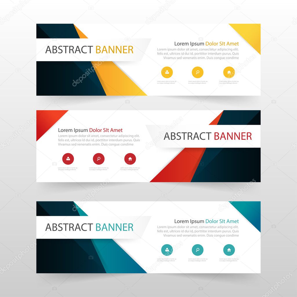 Yellow red blue abstract triangle corporate business banner template, horizontal advertising business banner layout template flat design set , clean abstract cover header background for website design