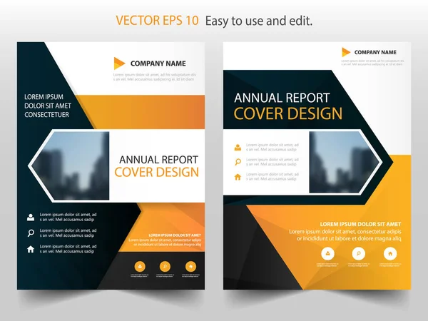 Narancs fekete éves jelentés brosúra design sablon vektor. Üzleti szórólapok infographic magazin poszter. Absztrakt alaprajz sablon, bemutató portfólió könyv terjed ki. — Stock Vector