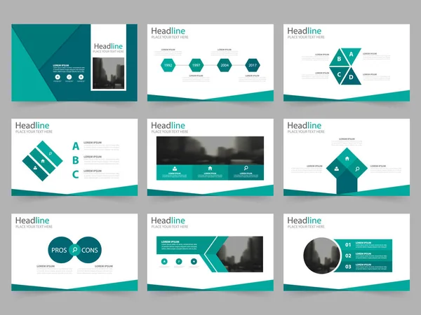 Templat presentasi Green Abstract, templat elemen Infografis rancangan rata untuk selebaran brosur laporan tahunan templat banner iklan pemasaran - Stok Vektor