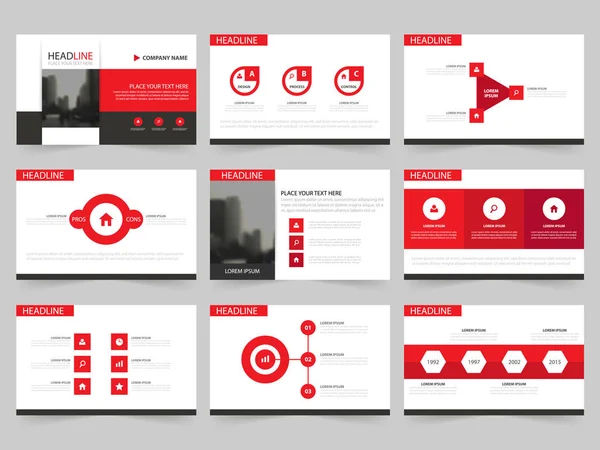 Plantillas de presentación Red Abstract, Plantilla de elementos infográficos conjunto de diseño plano para informe anual folleto folleto folleto publicidad banner plantilla — Archivo Imágenes Vectoriales