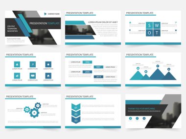 Mavi soyut sunu şablonları, yıllık rapor broşür el ilanı broşür reklam banner şablon pazarlama ayarla Infographic öğeleri düz tasarım şablonu
