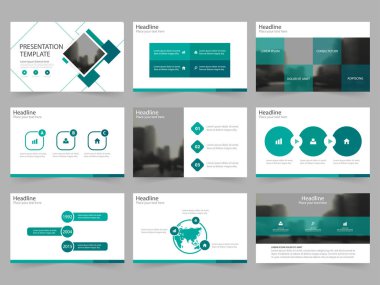 Yeşil kare soyut sunu şablonları, Infographic öğeleri şablonu düz tasarım yıllık rapor broşür el ilanı broşür pazarlama reklam banner şablon kümesi