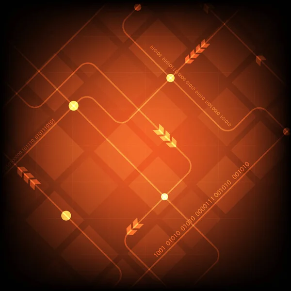抽象的なオレンジ正方形デジタル技術背景、近未来的な構造要素設計の背景 — ストックベクタ