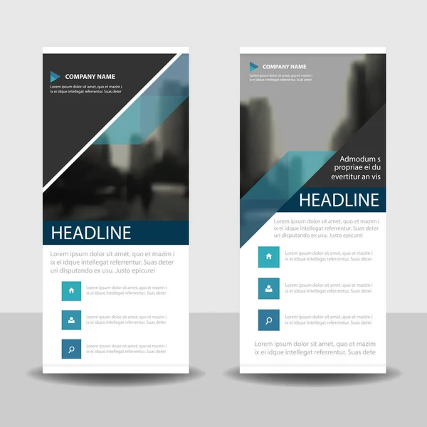 Triangolo blu roll up business brochure flyer banner design, presentazione copertina sfondo geometrico astratto, pubblicazione moderna x-banner e flag-banner, layout in formato rettangolo . — Vettoriale Stock