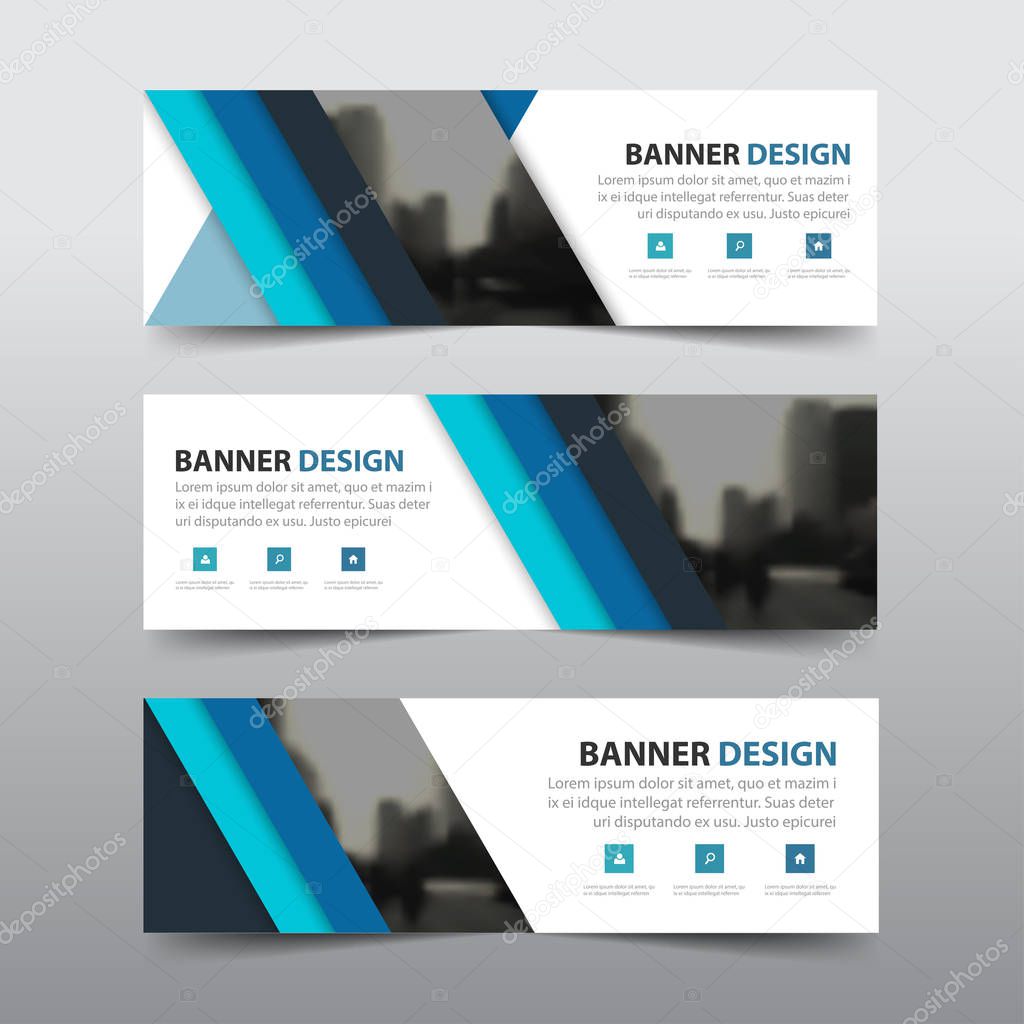 Blue abstract triangle corporate business banner template, horizontal advertising business banner layout template flat design set , clean abstract cover header background for website design