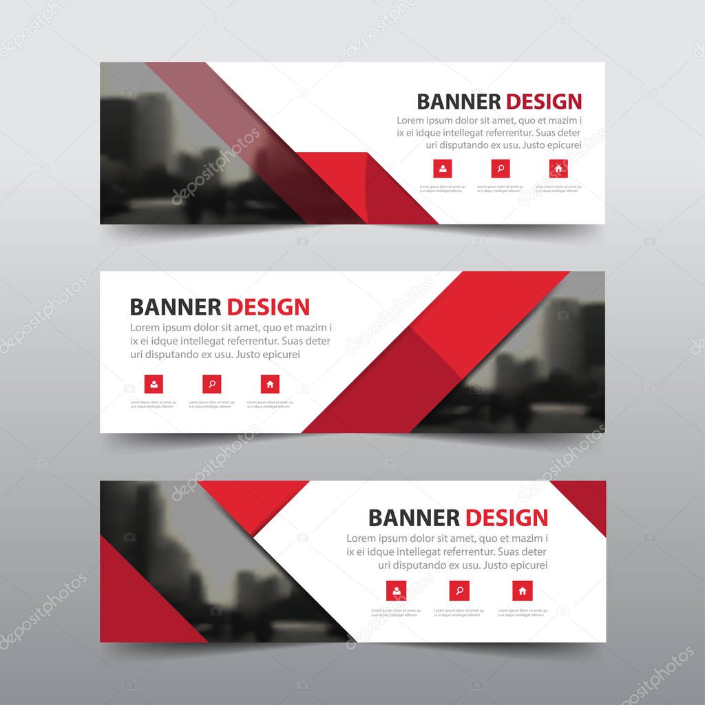 Red abstract triangle corporate business banner template, horizontal advertising business banner layout template flat design set , clean abstract cover header background for website design