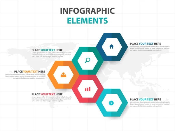Negocio hexágono abstracto Elementos de infografía, plantilla de presentación ilustración vectorial de diseño plano para publicidad de marketing de diseño web — Vector de stock