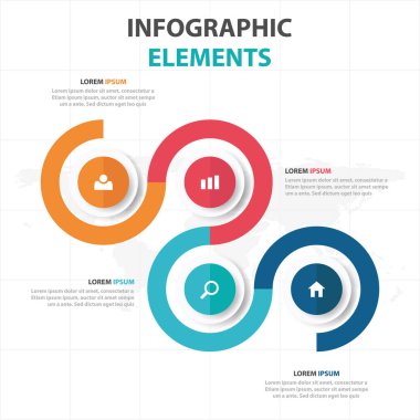 Renkli daire iş Infographics elemanları, sunu şablonu düz tasarım vektör çizim reklam pazarlama web tasarım için soyut