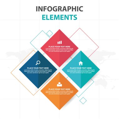 Renkli kare iş Infographics elemanları, sunu şablonu düz tasarım vektör çizim reklam pazarlama web tasarım için soyut