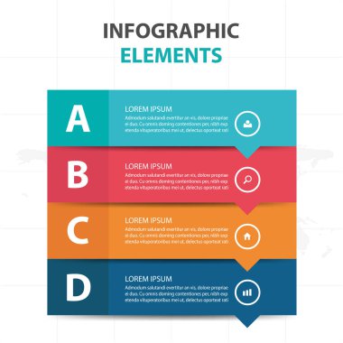 Renkli etiket iş Infographics elemanları, sunu şablonu düz tasarım vektör çizim reklam pazarlama web tasarım için soyut