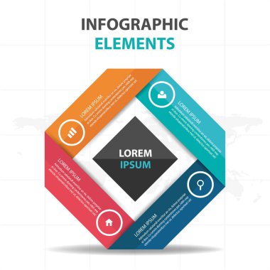 Renkli kare iş Infographics elemanları, sunu şablonu düz tasarım vektör çizim reklam pazarlama web tasarım için soyut