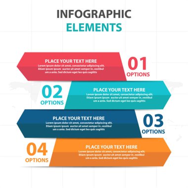 Renkli ok afiş iş Infographics elemanları, sunu şablonu düz tasarım vektör çizim reklam pazarlama web tasarım için soyut