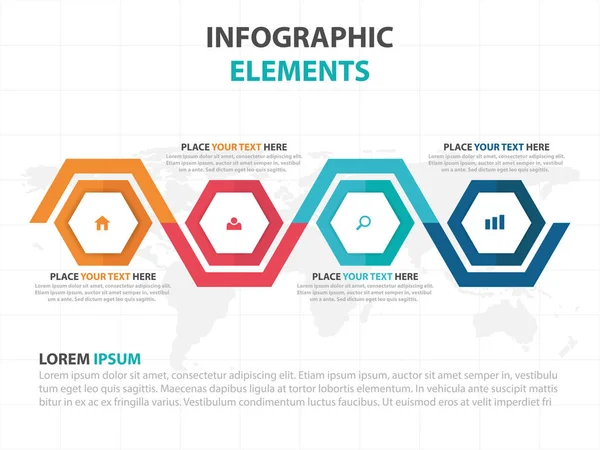 Résumé hexagone coloré chronologie des affaires éléments d'infographie, modèle de présentation illustration vectorielle de conception plate pour la publicité de marketing de conception Web — Image vectorielle
