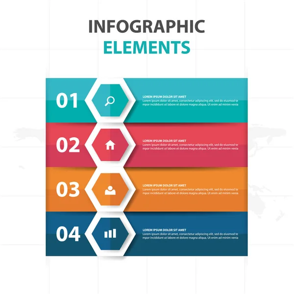 Αφηρημένη πολύχρωμο εξάγωνο επαγγελματίες Infographics στοιχεία, εικονογράφηση φορέα επίπεδη σχεδίαση προτύπου παρουσίαση για το σχεδιασμό web marketing διαφήμιση — Διανυσματικό Αρχείο