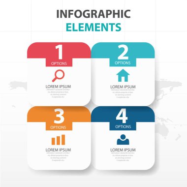 Renkli yuvarlak dikdörtgen iş Infographics elemanları, sunu şablonu düz tasarım vektör çizim reklam pazarlama web tasarım için soyut