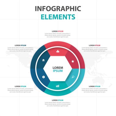 Renkli daire altıgen iş Infographics elemanları, sunu şablonu düz tasarım vektör çizim reklam pazarlama web tasarım için soyut