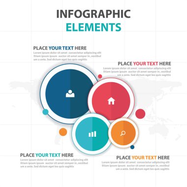 Renkli daire iş Infographics elemanları, sunu şablonu düz tasarım vektör çizim reklam pazarlama web tasarım için soyut