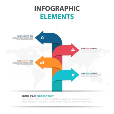 Renkli ok iş Infographics elemanları, sunu şablonu düz tasarım vektör çizim reklam pazarlama web tasarım için soyut