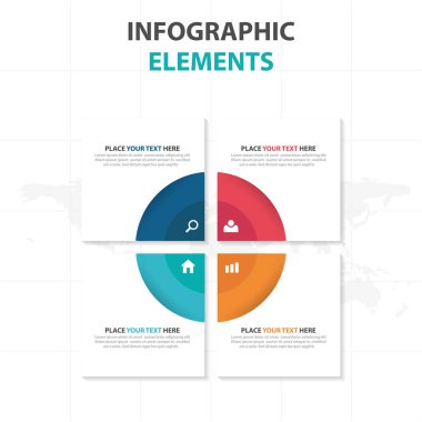 Renkli daire kare iş Infographics elemanları, sunu şablonu düz tasarım vektör çizim reklam pazarlama web tasarım için soyut