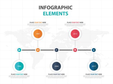 Renkli daire iş zaman çizelgesi Infographics elemanları, sunu şablonu düz tasarım vektör çizim reklam pazarlama web tasarım için soyut