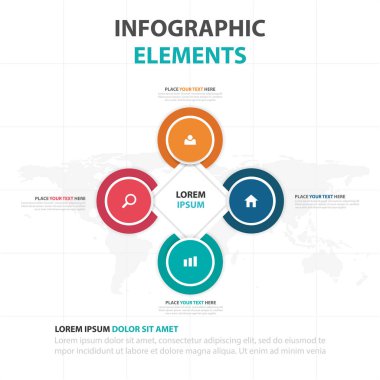 Renkli daire iş Infographics elemanları, sunu şablonu düz tasarım vektör çizim reklam pazarlama web tasarım için soyut