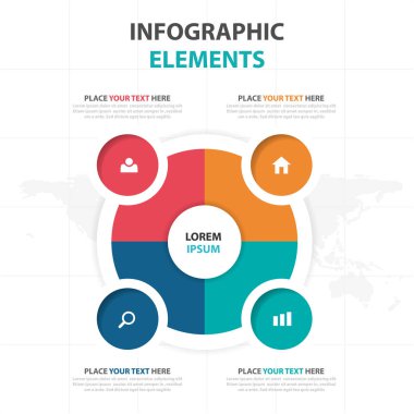 Renkli daire iş Infographics elemanları, sunu şablonu düz tasarım vektör çizim reklam pazarlama web tasarım için soyut