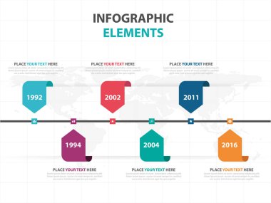Renkli etiket iş zaman çizelgesi Infographics elemanları, sunu şablonu düz tasarım vektör çizim reklam pazarlama web tasarım için soyut