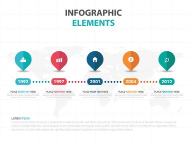 Renkli PIN iş zaman çizelgesi Infographics elemanları, sunu şablonu düz tasarım vektör çizim reklam pazarlama web tasarım için soyut