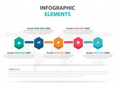 Renkli altıgen iş zaman çizelgesi Infographics elemanları, sunu şablonu düz tasarım vektör çizim reklam pazarlama web tasarım için soyut
