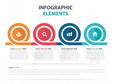 Renkli daire iş zaman çizelgesi Infographics elemanları, sunu şablonu düz tasarım vektör çizim reklam pazarlama web tasarım için soyut