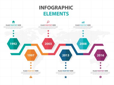 Soyut renkli altıgen iş Infographics öğeler, sunu şablonu düz tasarım vektör çizim reklam pazarlama web tasarımı için
