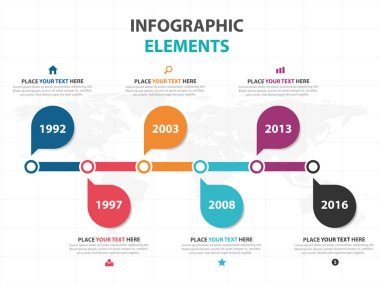 Renkli daire iş zaman çizelgesi Infographics elemanları, sunu şablonu düz tasarım vektör çizim reklam pazarlama web tasarım için soyut