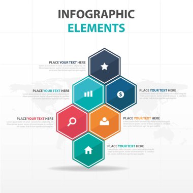 Soyut renkli altıgen iş Infographics öğeler, sunu şablonu düz tasarım vektör çizim reklam pazarlama web tasarımı için