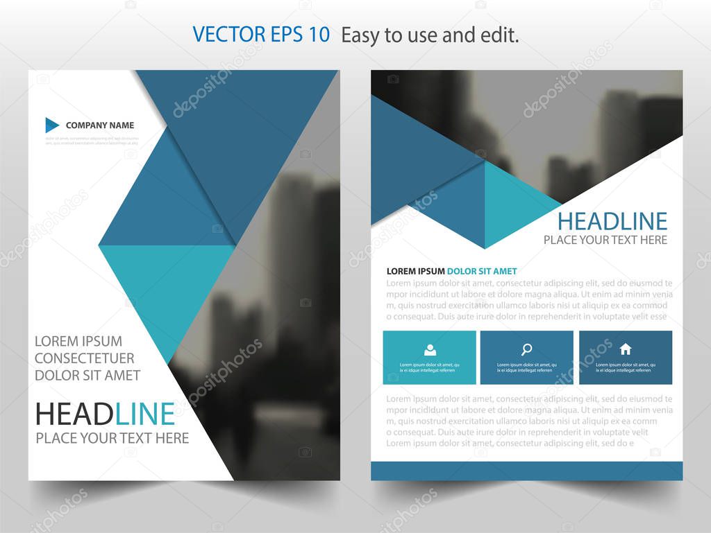 Blue triangle abstract Vector Brochure annual report Leaflet Flyer template design, book cover layout design, abstract business presentation template, a4 size design