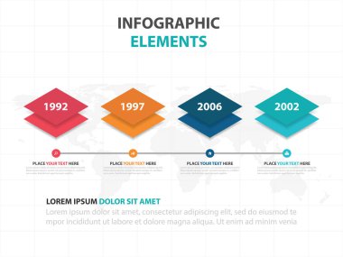 Renkli kare iş zaman çizelgesi Infographics elemanları, sunu şablonu düz tasarım vektör çizim reklam pazarlama web tasarım için soyut