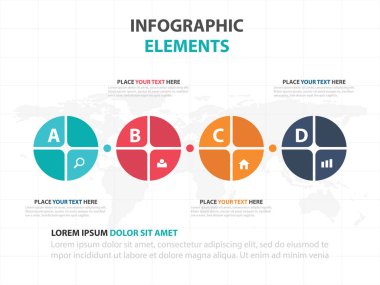 Renkli daire iş zaman çizelgesi Infographics elemanları, sunu şablonu düz tasarım vektör çizim reklam pazarlama web tasarım için soyut