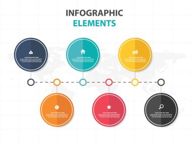 Renkli daire iş zaman çizelgesi Infographics elemanları, sunu şablonu düz tasarım vektör çizim reklam pazarlama web tasarım için soyut