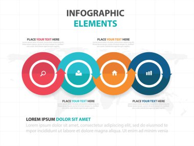 Renkli daire ok iş zaman çizelgesi Infographics elemanları, sunu şablonu düz tasarım vektör çizim reklam pazarlama web tasarım için soyut