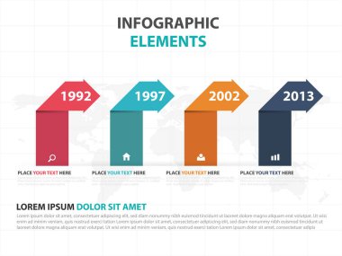 Renkli etiket iş zaman çizelgesi Infographics elemanları, sunu şablonu düz tasarım vektör çizim reklam pazarlama web tasarım için soyut