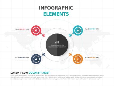 Renkli daire iş zaman çizelgesi Infographics elemanları, sunu şablonu düz tasarım vektör çizim reklam pazarlama web tasarım için soyut