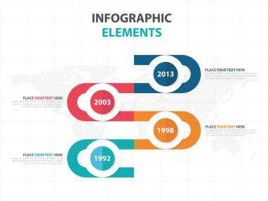 Renkli daire iş zaman çizelgesi Infographics elemanları, sunu şablonu düz tasarım vektör çizim reklam pazarlama web tasarım için soyut