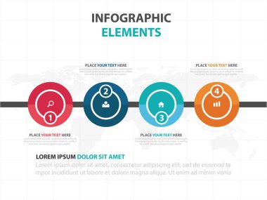 Renkli daire iş zaman çizelgesi Infographics elemanları, sunu şablonu düz tasarım vektör çizim reklam pazarlama web tasarım için soyut