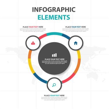 Renkli daire iş zaman çizelgesi Infographics elemanları, sunu şablonu düz tasarım vektör çizim reklam pazarlama web tasarım için soyut