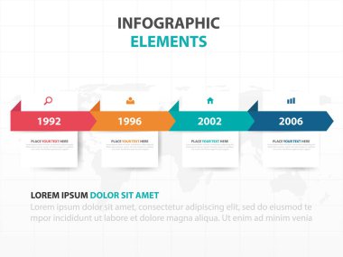Renkli etiket iş zaman çizelgesi Infographics elemanları, sunu şablonu düz tasarım vektör çizim reklam pazarlama web tasarım için soyut